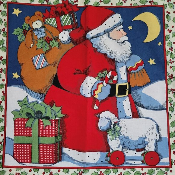 Handmade Santa Claus Christmas Pillow Cover Cotton Zipper Closure 20 x 20 - Picture 2 of 5